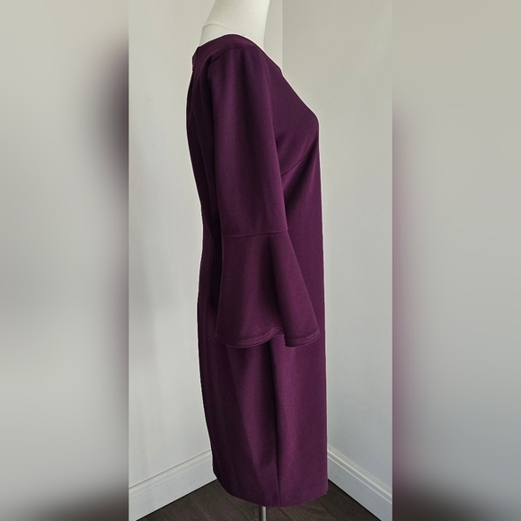 Calvin Klein Purple Sheath Dress Three-Quarter Ruffle Sleeve Boat Neck Sz. 10 - Picture 4 of 12